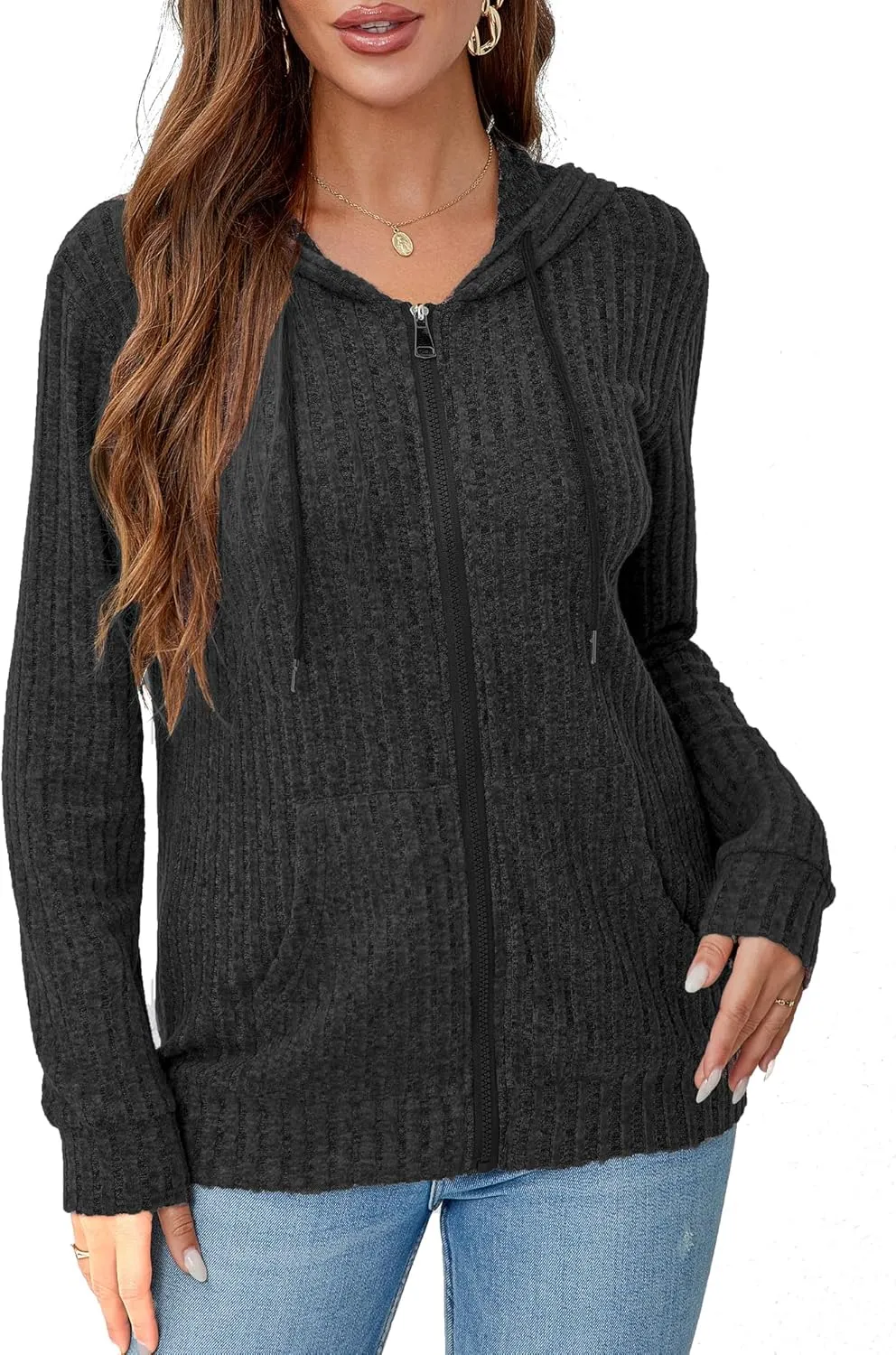 Zipper Hoodie Women's Sweatshirt Jacket Long Sleeve Jacket Lightweight Sweatshirt Women's Zipper Hooded Sweatshirt