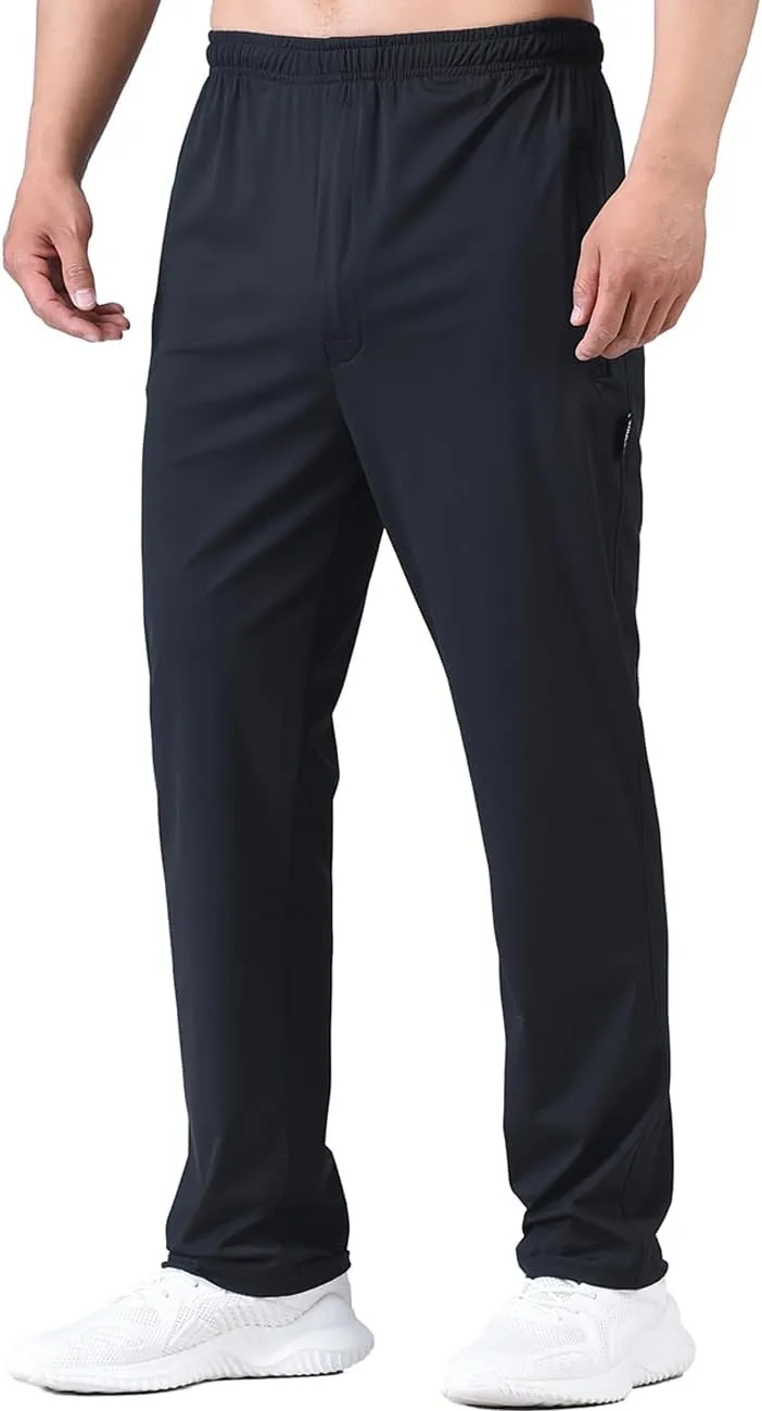 Zoulee Men's Elastic Waist Zipper Fly Hiking Pants Quick-Dry Lightweight Outdoor Sweatpants