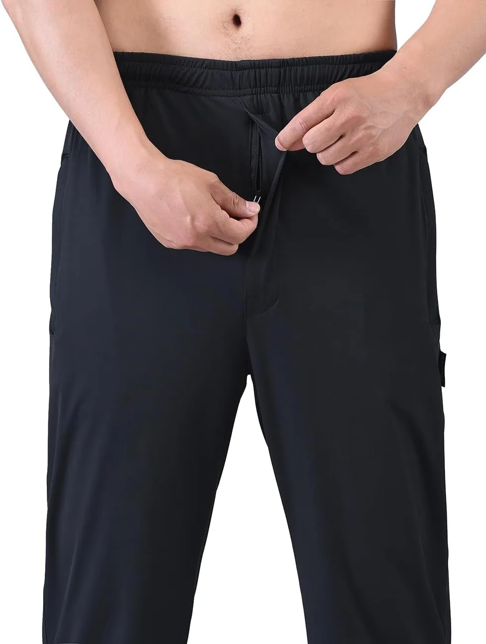 Zoulee Men's Elastic Waist Zipper Fly Hiking Pants Quick-Dry Lightweight Outdoor Sweatpants