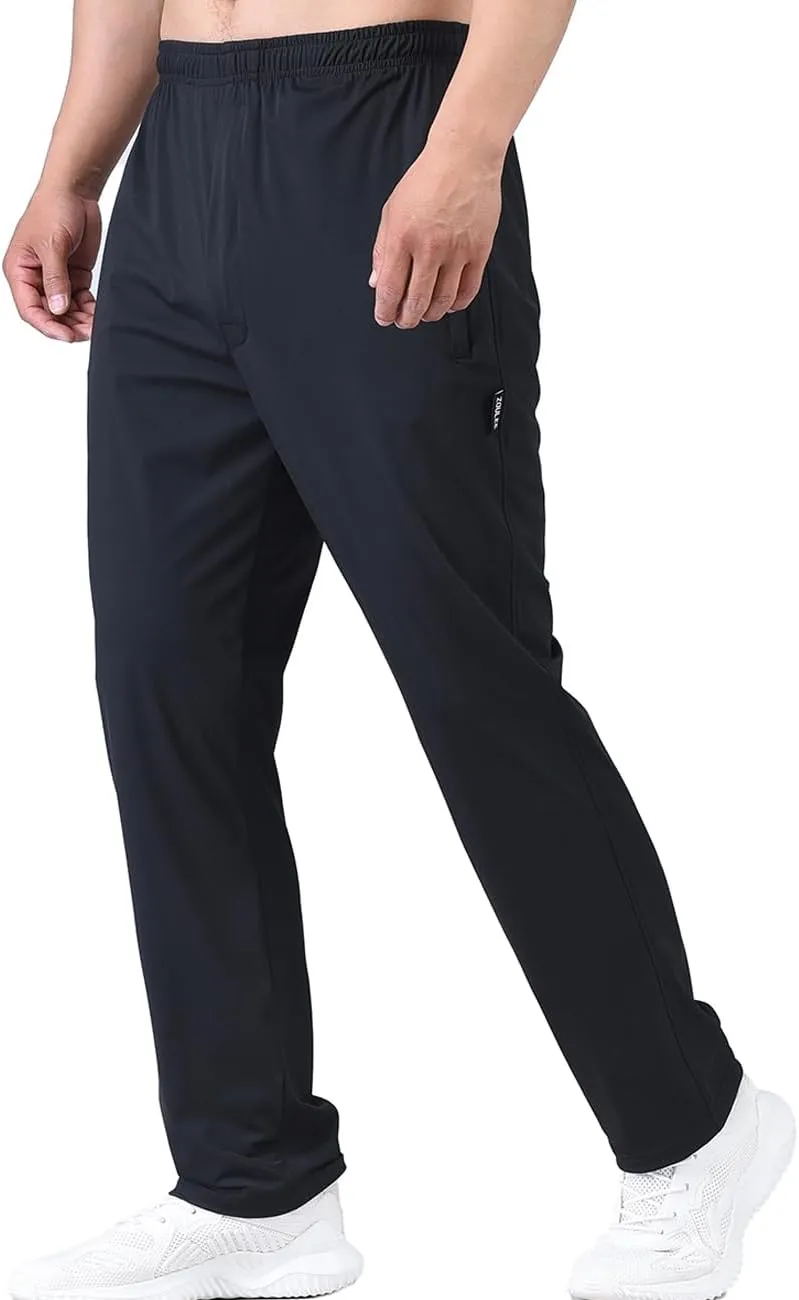 Zoulee Men's Elastic Waist Zipper Fly Hiking Pants Quick-Dry Lightweight Outdoor Sweatpants