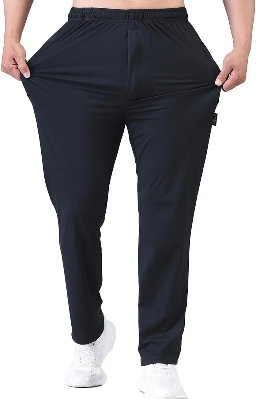 Zoulee Men's Elastic Waist Zipper Fly Hiking Pants Quick-Dry Lightweight Outdoor Sweatpants