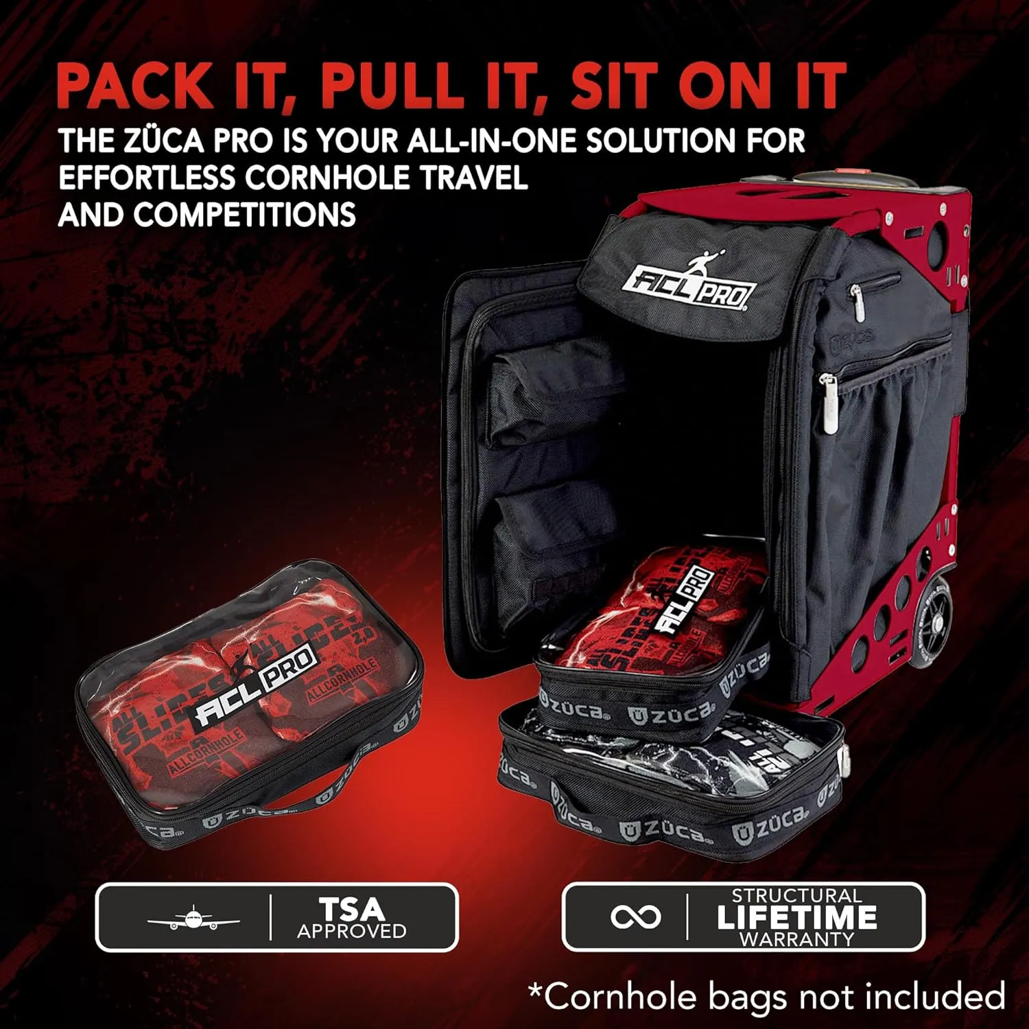 ZUCA Cornhole Pro Bag & Frame - Lightweight Suitcase Carry Luggage, FAA-Compliant Aluminum Frame with Telescoping Handle, Shock-Absorbing Wheels & Water-Resistant Insert Bag, 300 lbs Capacity